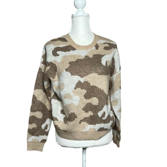 Lucky Brand Neutral Camu Crew Neck sweater Beige Blend Women's sz Medium - Picture 2 of 12